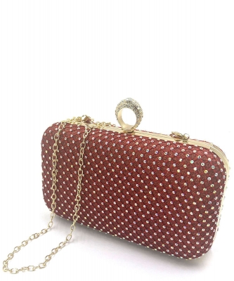 Rhinestones Women Finger Ring Evening Bags HB-0071 RED AB